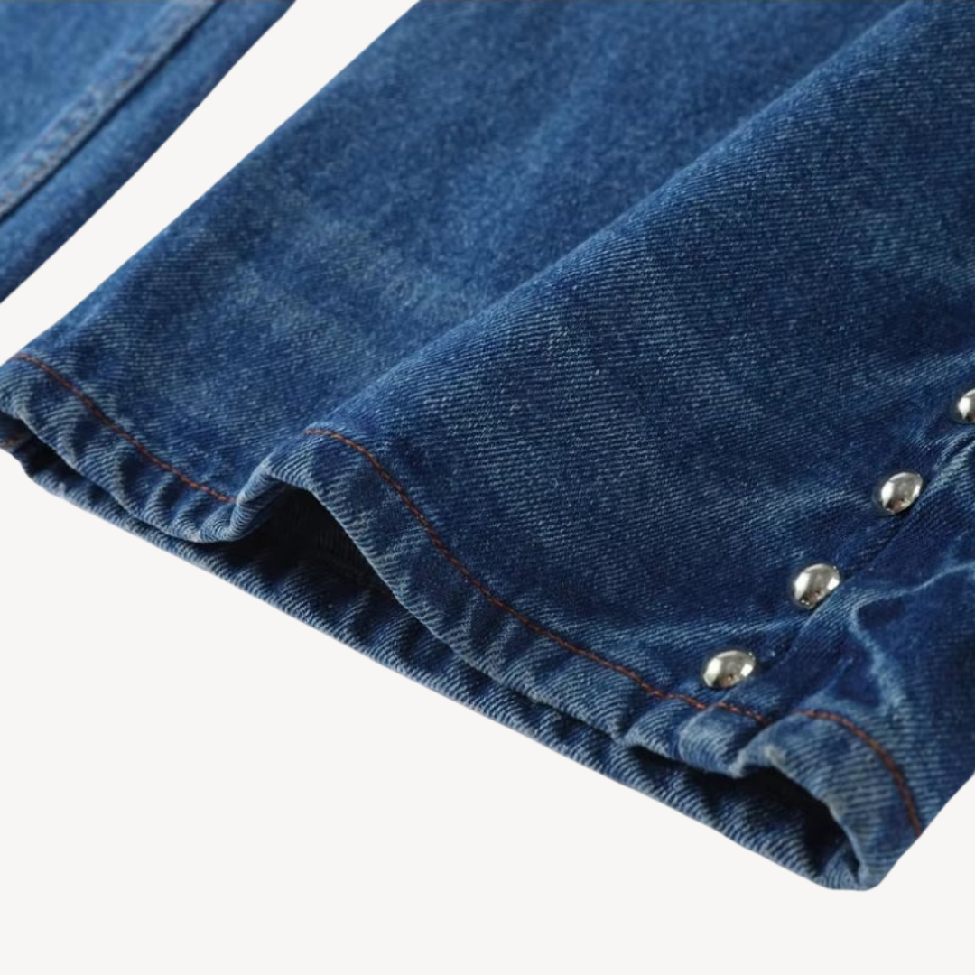 Women's Button-Studded Wide-Leg Jeans | Loravelle