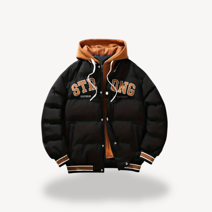 Men's Puffer Varsity Jacket with Hoodie | Loravelle