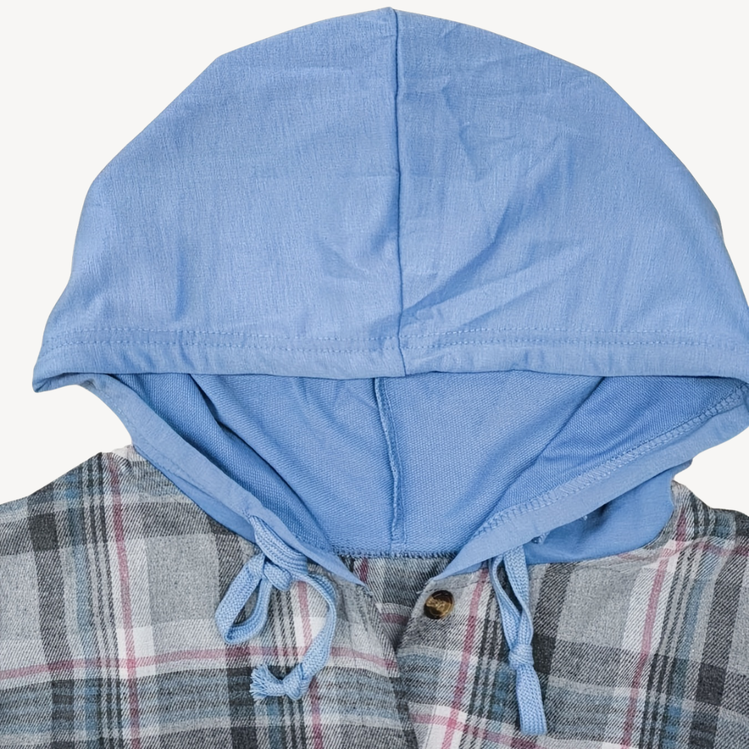 Women's Plaid Button-Down Shirt Jacket with Hood | Loravelle