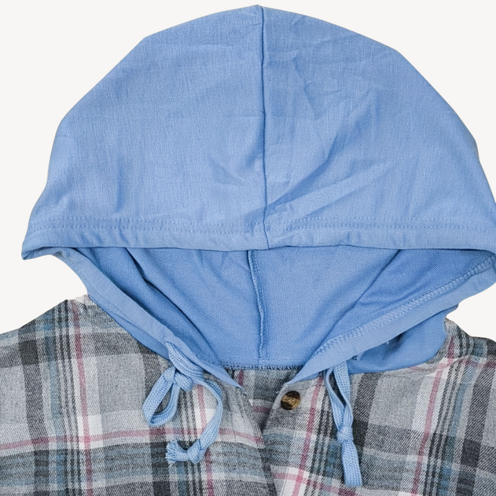Women's Plaid Button-Down Shirt Jacket with Hood | Loravelle