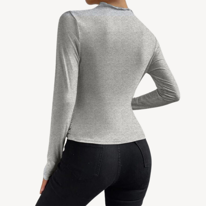 Women’s Asymmetric Ruched Long Sleeve Top | Loravelle