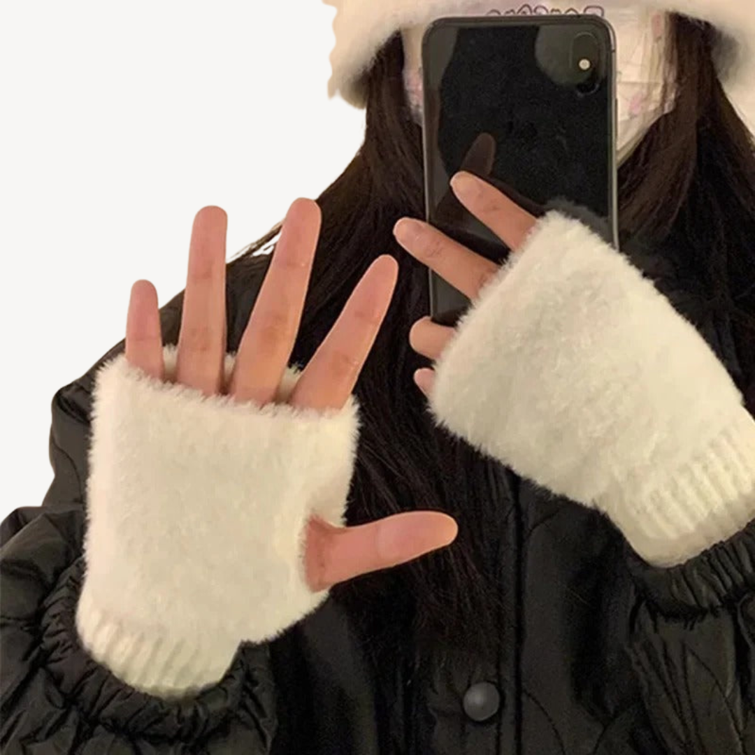 Women's Fuzzy Fingerless Gloves | Loravelle