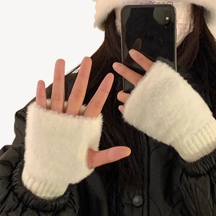 Women's Fuzzy Fingerless Gloves | Loravelle
