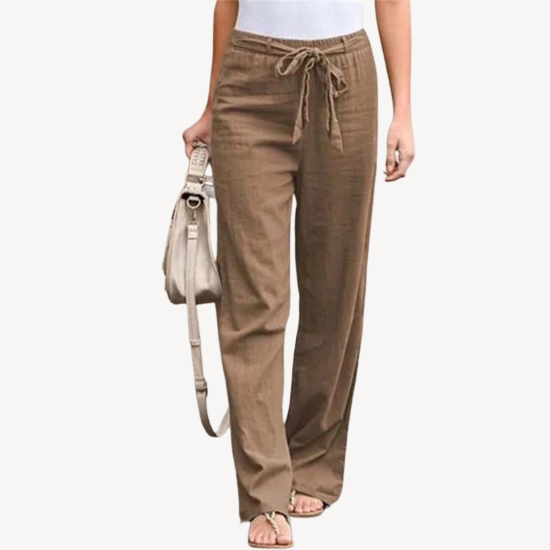 Women's Linen Wide Leg Drawstring Trousers | Loravelle