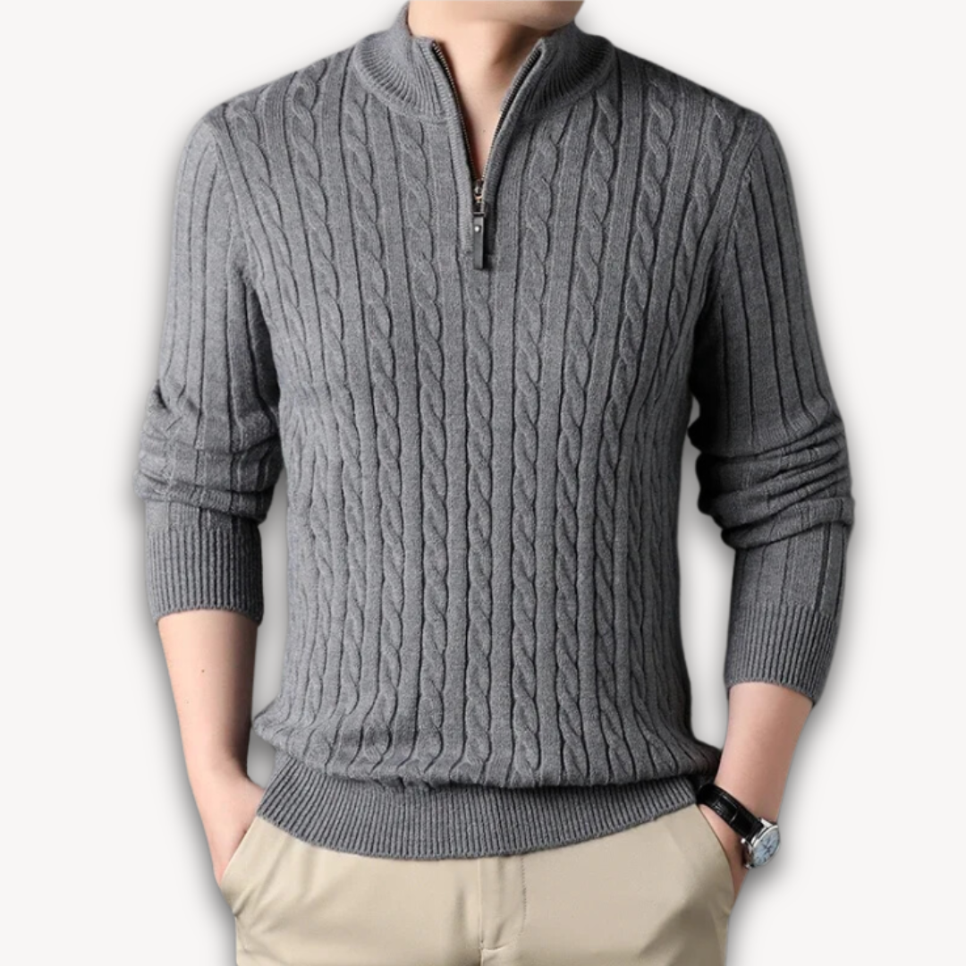 Loravelle | Men's Ribbed Knit Half-Zip Sweater - Soft Cotton Blend, Warm Cable Design