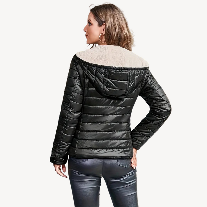 Women's Puffer Jacket with Sherpa Lining & Zipper | Loravelle