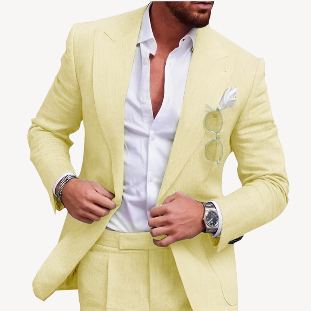 Men's Linen Slim Fit Suit 2 Piece Formal Blazer Set | Loravelle