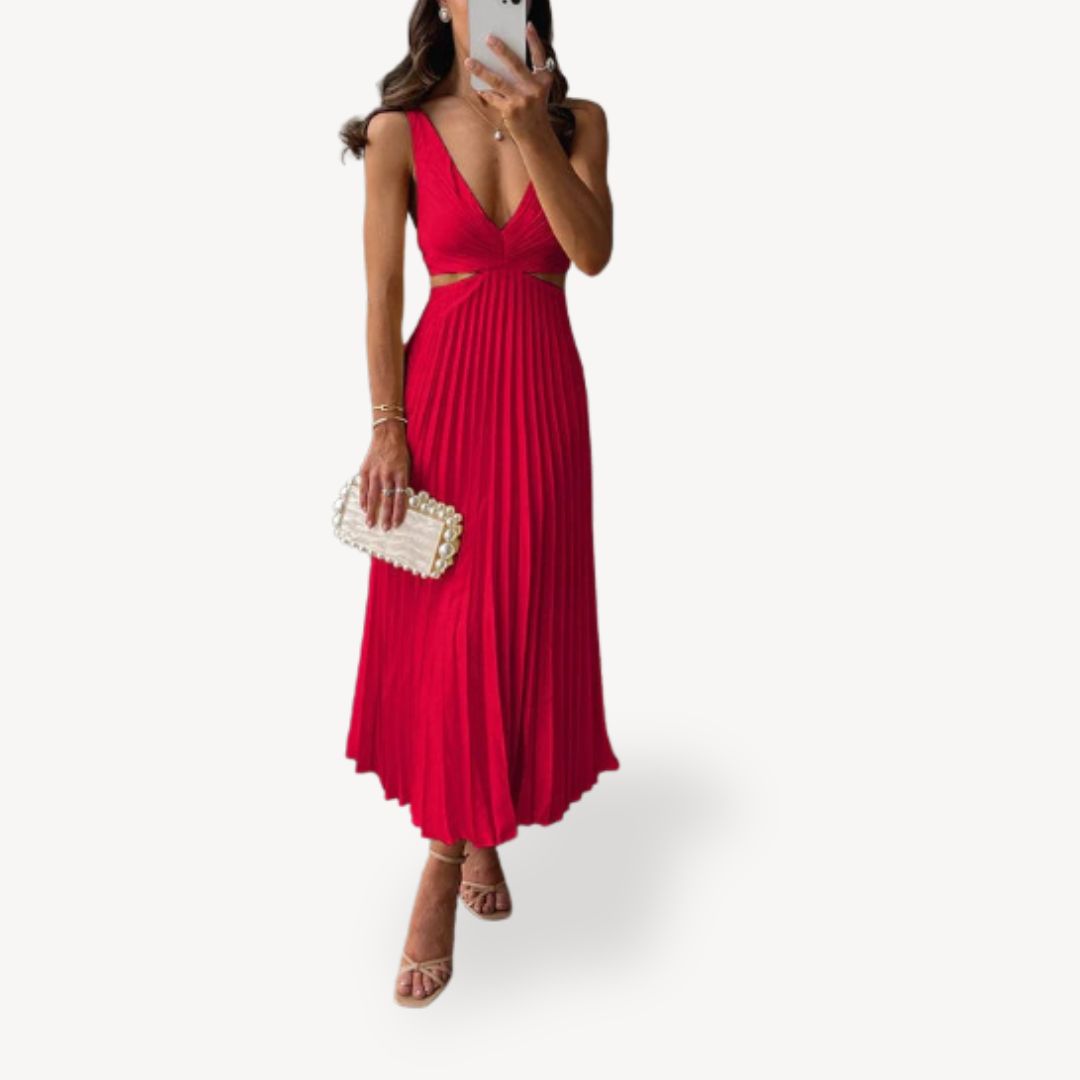 Women's Pleated Cutout Midi Dress | Loravelle