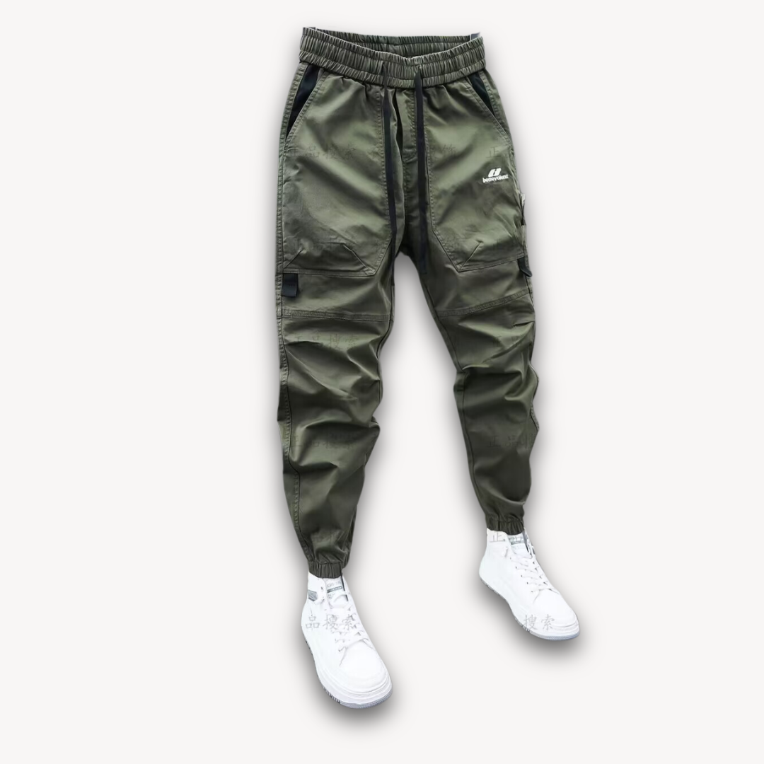 Loravelle | Men's Multi-Pocket Cargo Pants Solid Color Casual Harem Joggers, Cotton Sweatpants