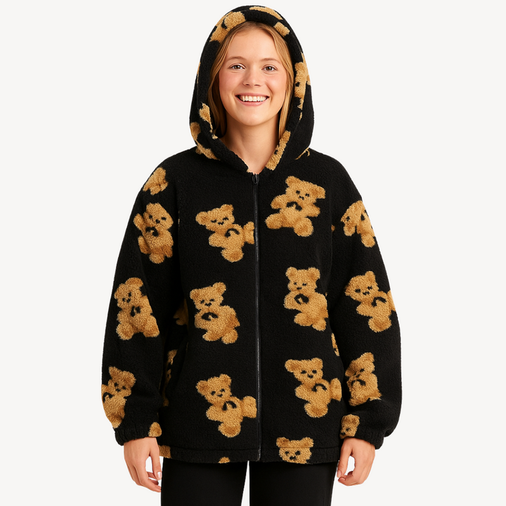 Teddy Bear Pattern Hooded Jacket for Women | Loravelle