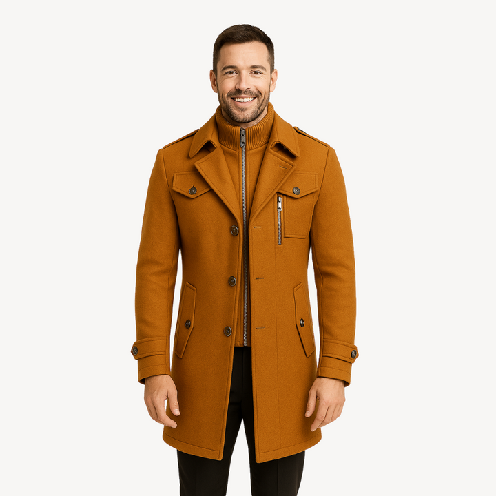 Men's Wool Blend Peacoat with Inner Bib | Loravelle