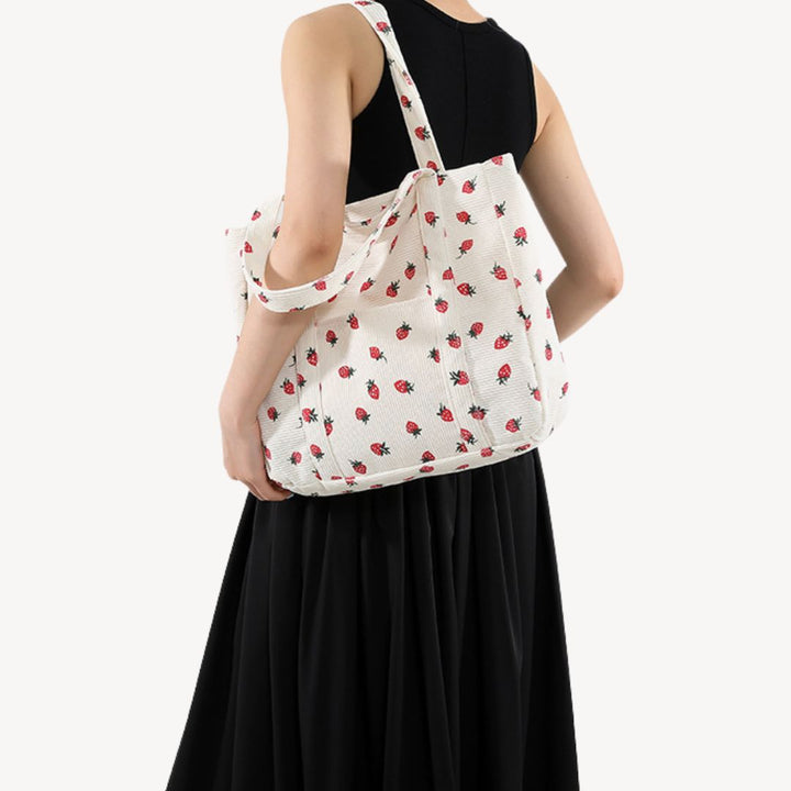 Corduroy Strawberry Tote Bag Women | Loravelle