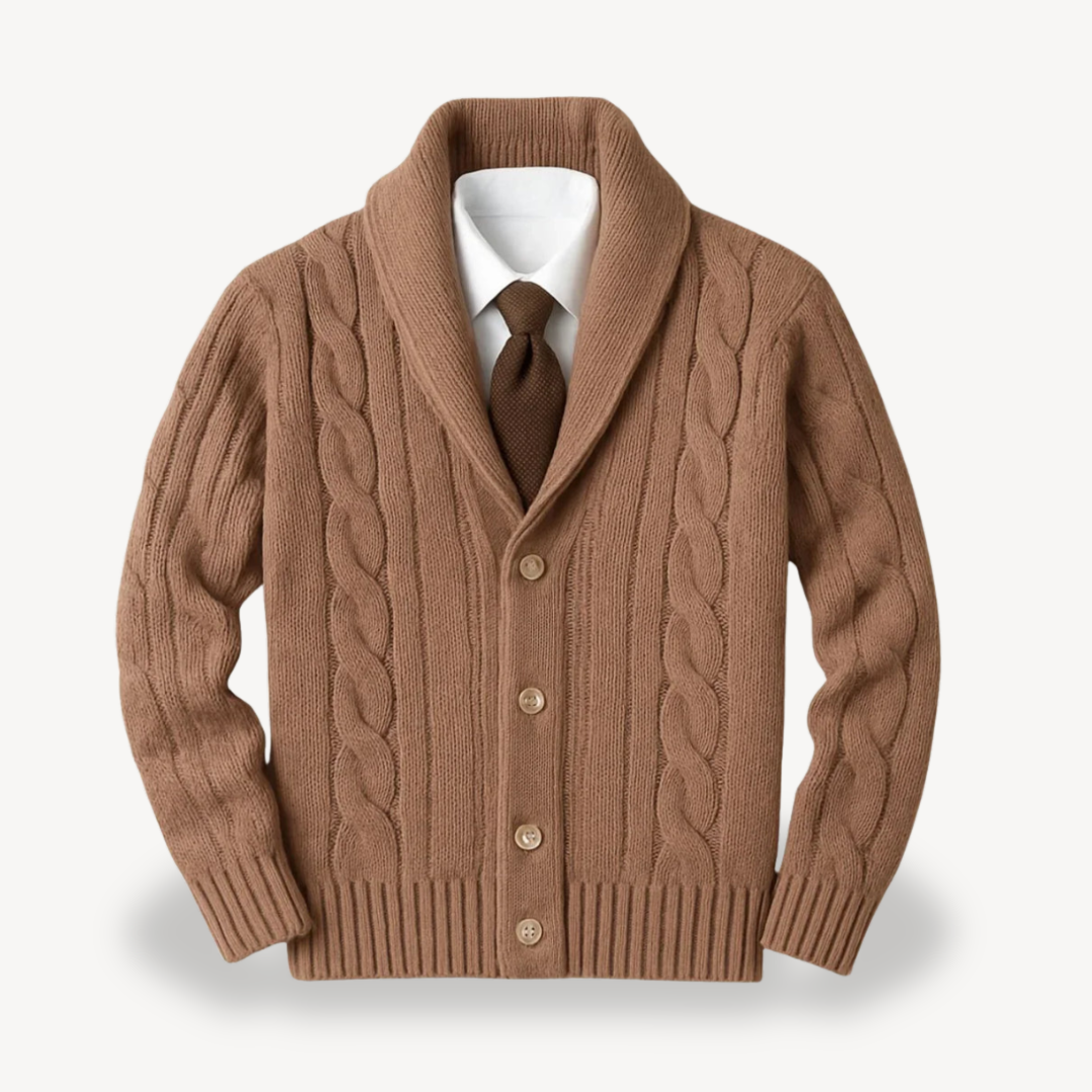 Men's Cable Knit Shawl Collar Cardigan | Loravelle