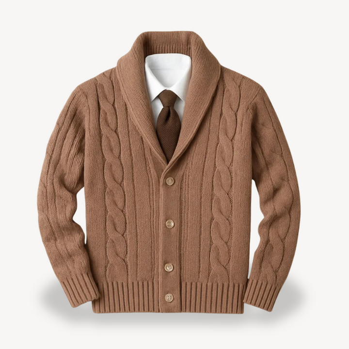 Men's Cable Knit Shawl Collar Cardigan | Loravelle
