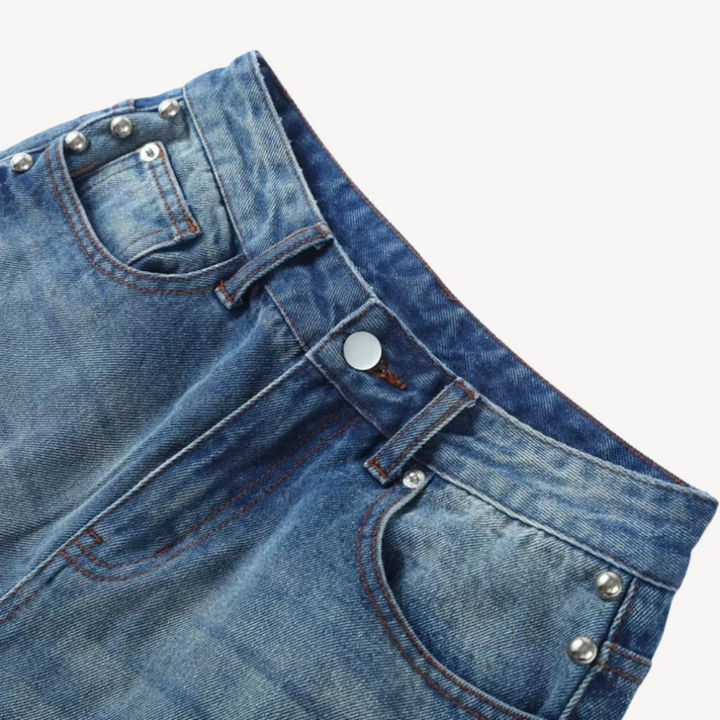 Women's Button-Studded Wide-Leg Jeans | Loravelle