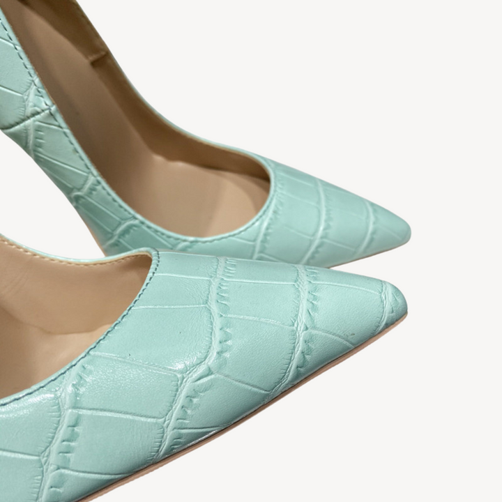 Women’s Mint Green Croc-Embossed Leather Orthopedic Heels | Loravelle