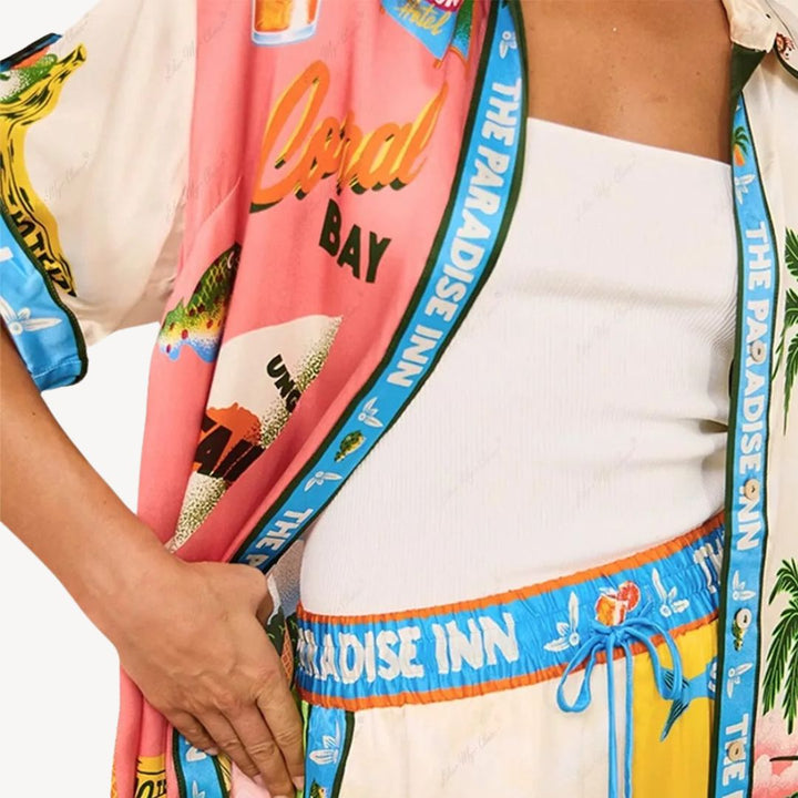 Women's Tropical Print Satin Co-ord Set | Loravelle