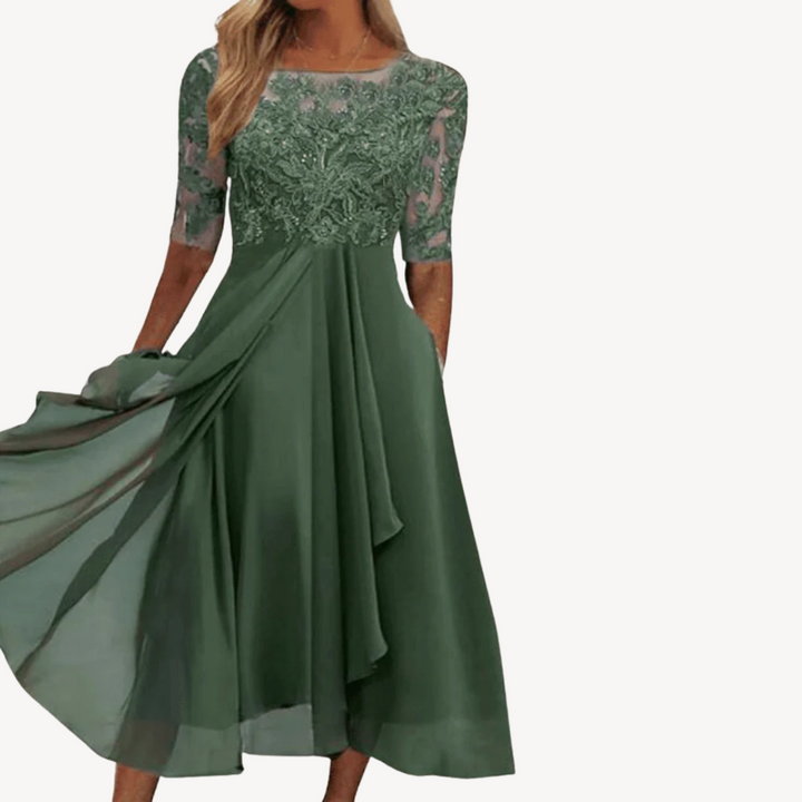 Women's Lace Chiffon Midi Dress | Loravelle