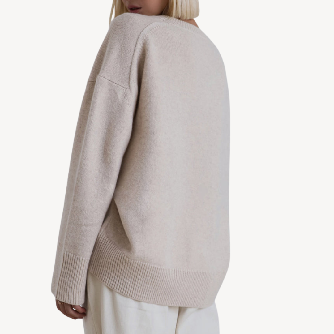 Oversized Knit Wool Blend Crew Neck Sweater for Women | Loravelle
