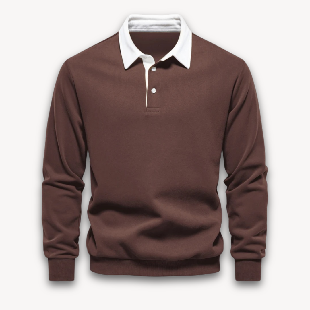 Loravelle | Men's Long-Sleeve Polo Sweater - 100% Cotton - Casual Wear