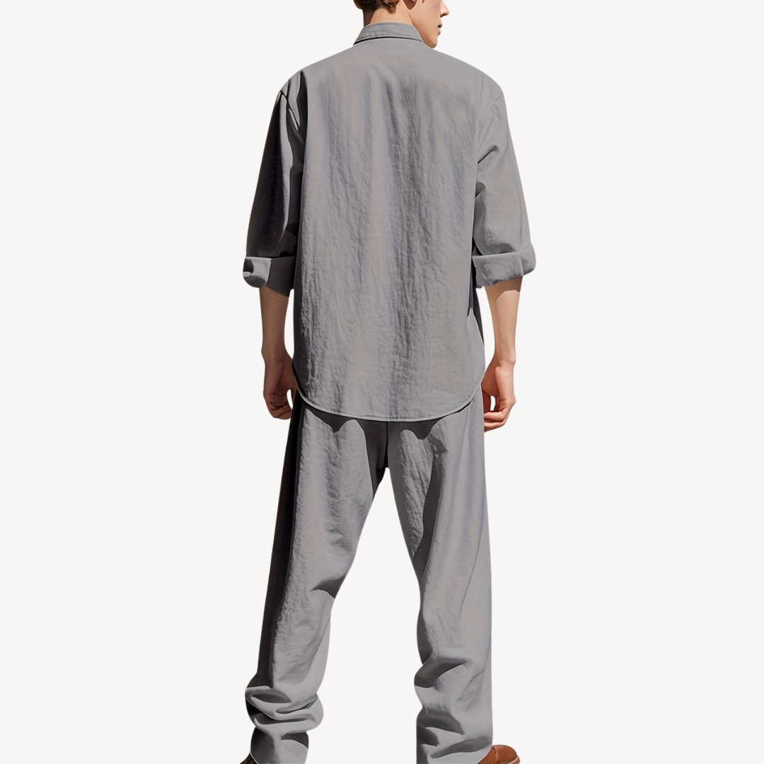 Men’s Linen Drawstring Pants & Shirt Set – Casual Relaxed Trousers & Shirt | Loravelle