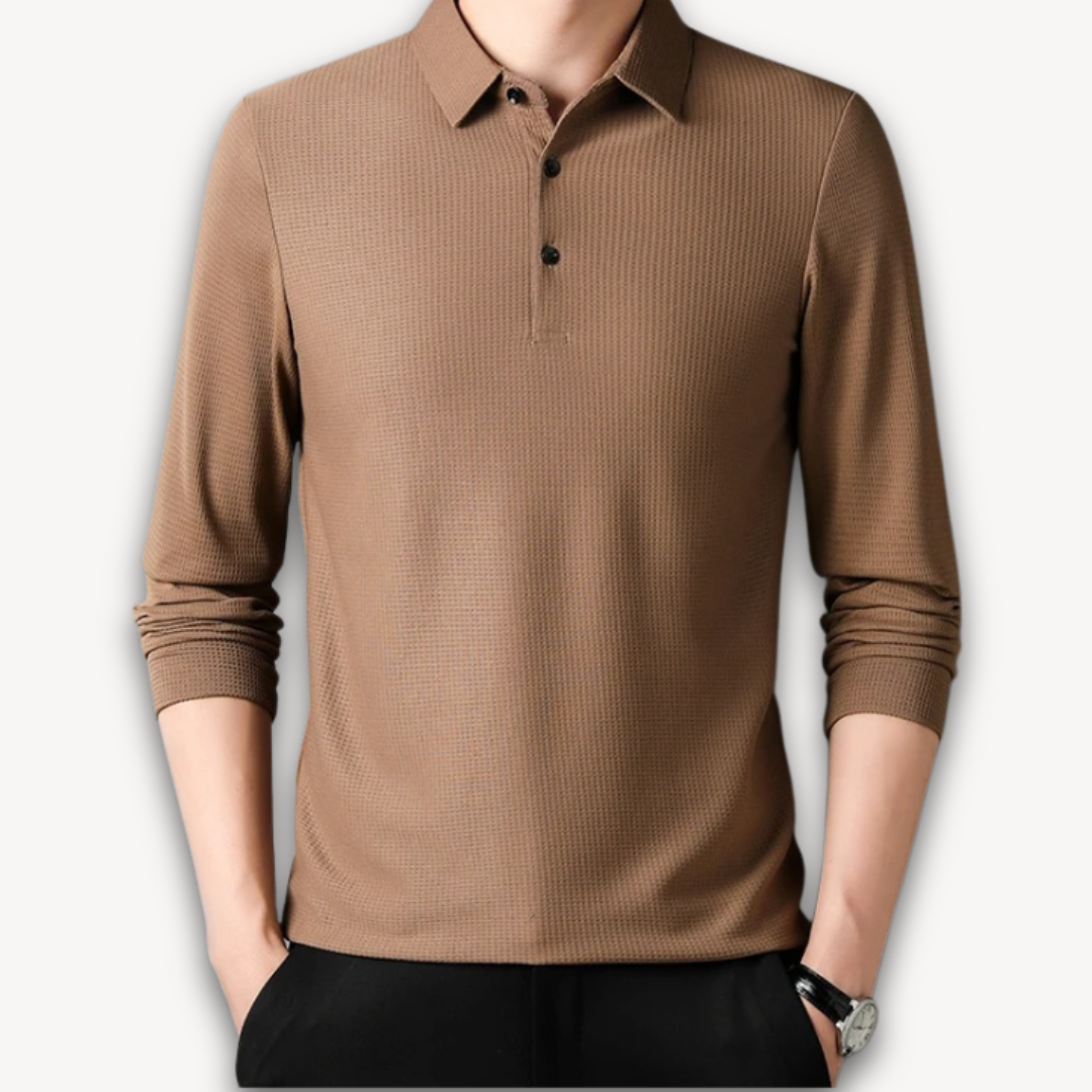 Loravelle | Men's Business Casual Polo T-Shirt - Comfortable Long Sleeve Summer Top