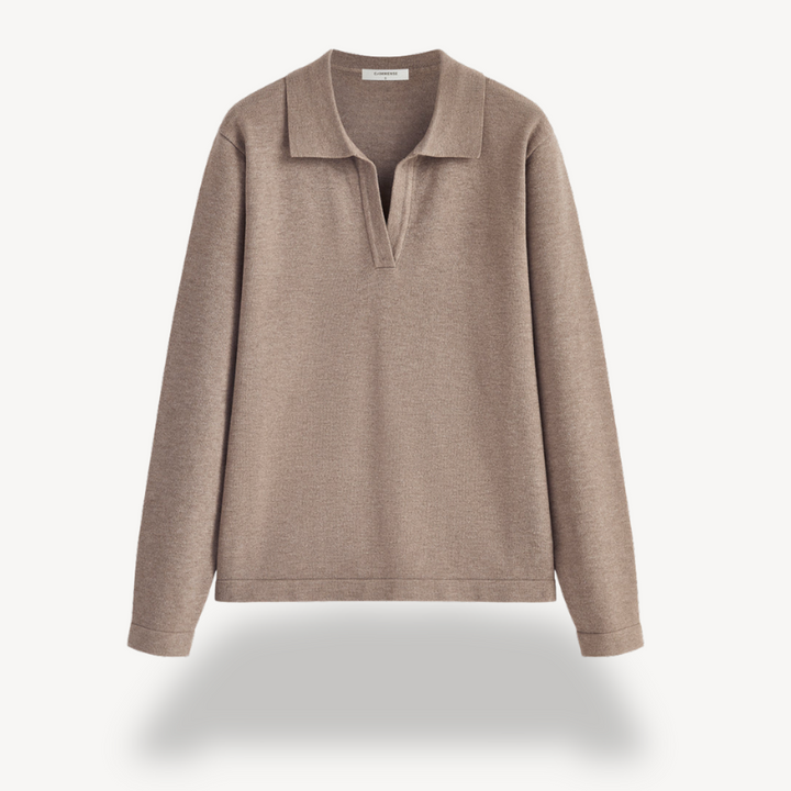 Knit Long Sleeve Polo V-Neck Sweater Women | Loravelle