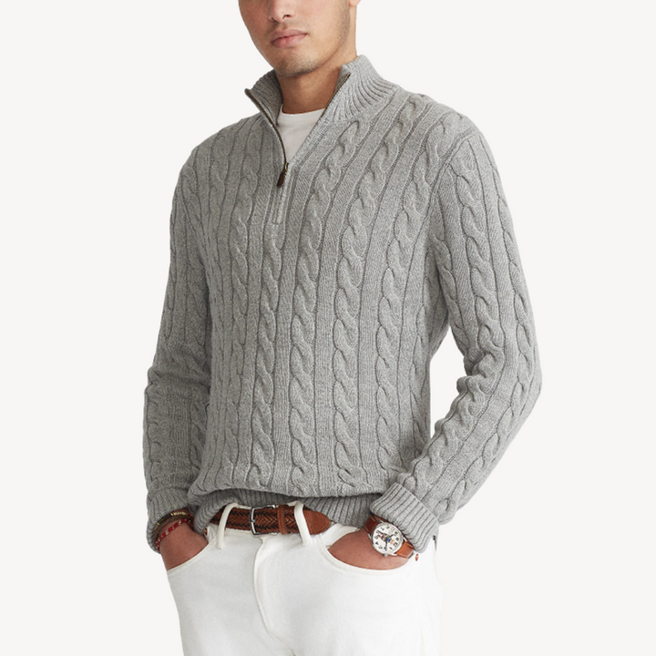 Men’s Wool Cable Knit Quarter-Zip Sweater | Loravelle