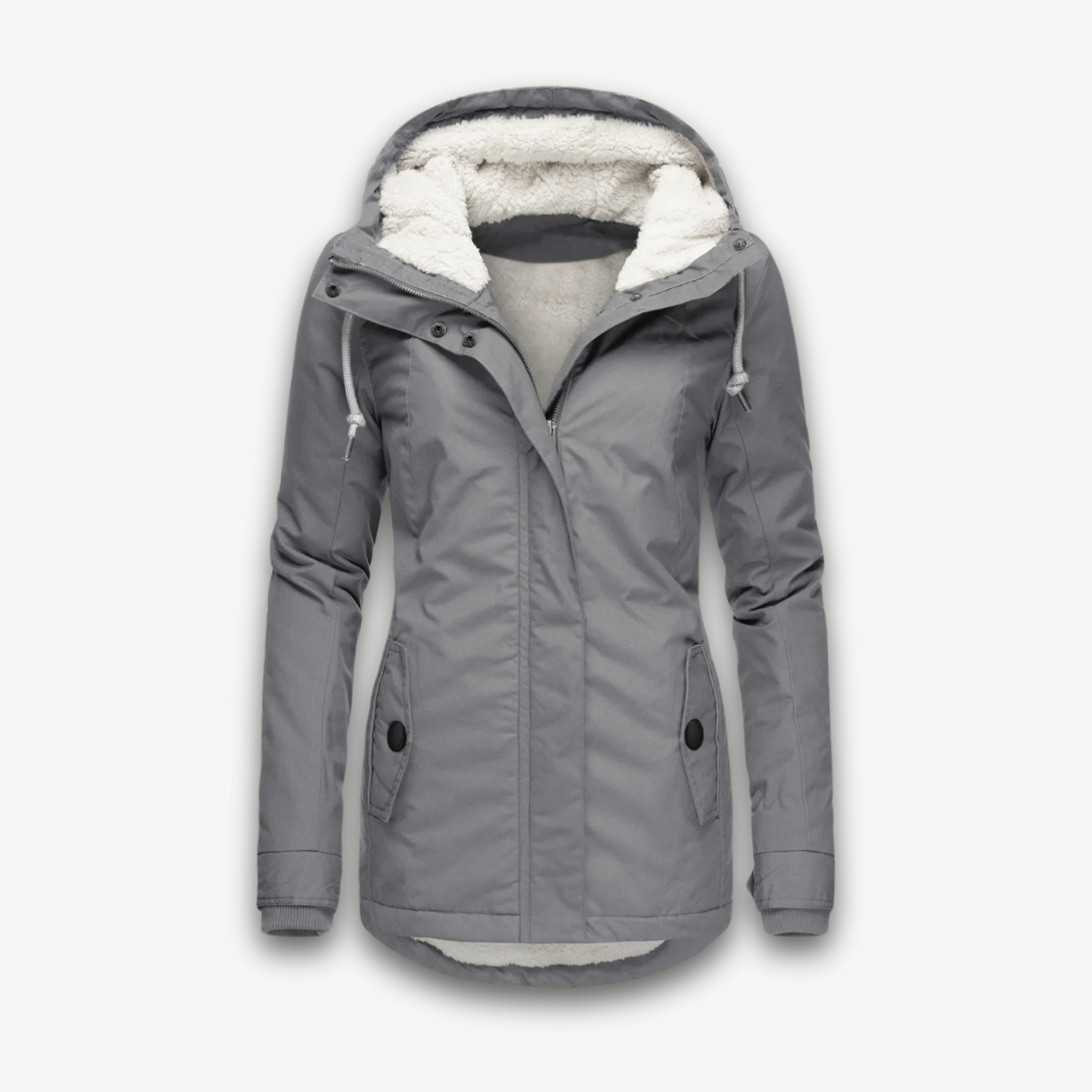 Loravelle | Women's Fleece-Lined Parka Coat - Long Sleeve, Solid Color, Zip-Up with Pockets - Fall/Winter Jacket