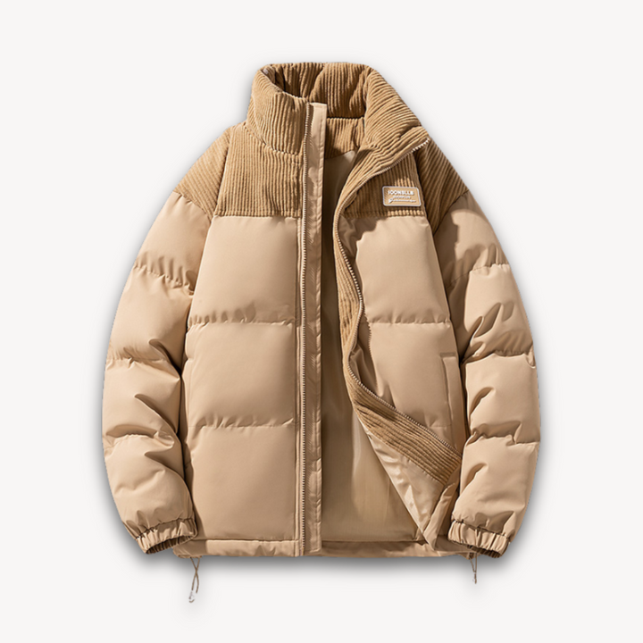 Loravelle | Men's Puffer Jacket with Corduroy Accents - Winter Warmth - Quilted Adult Outerwear