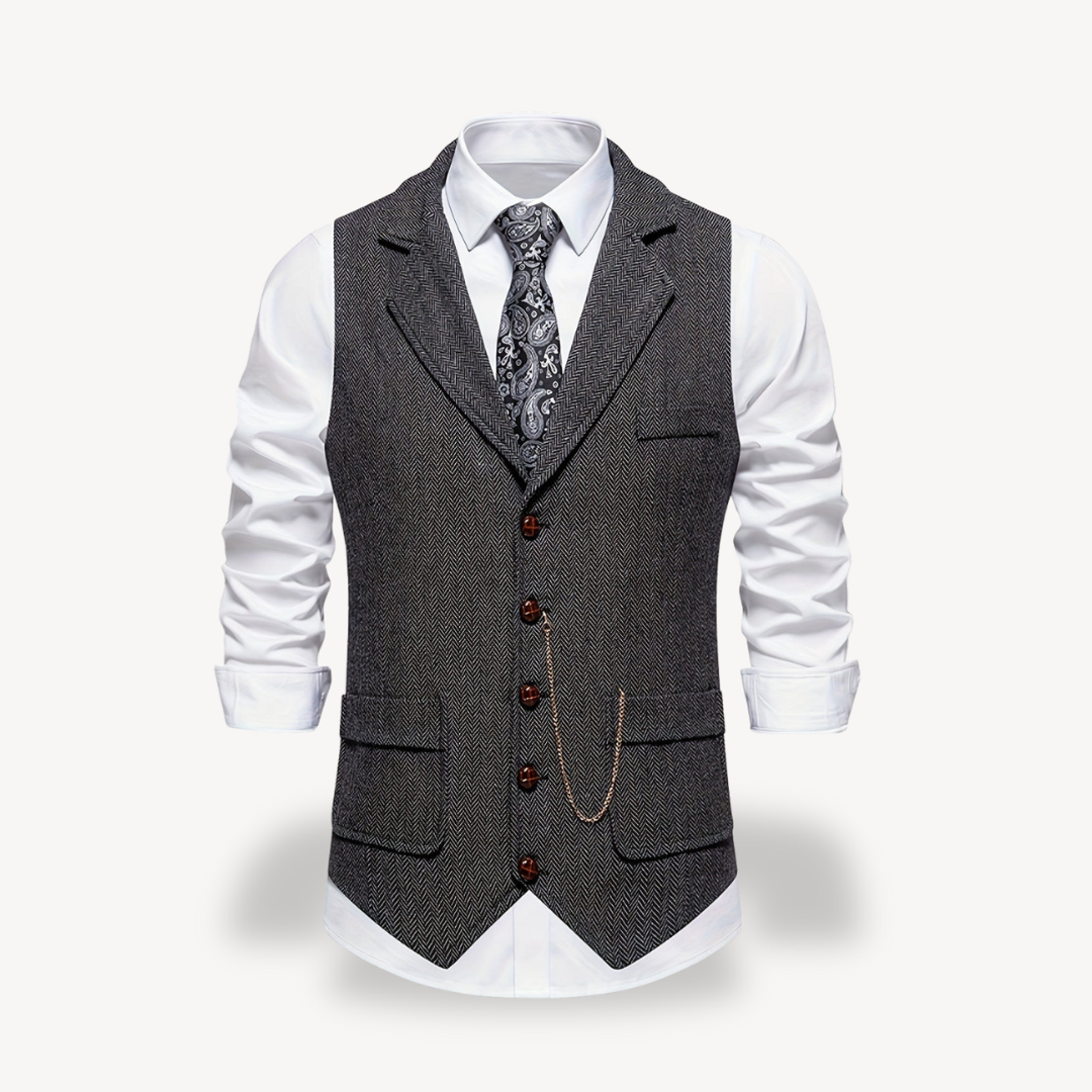 Loravelle Men’s Herringbone Vest with Chain | Loravelle