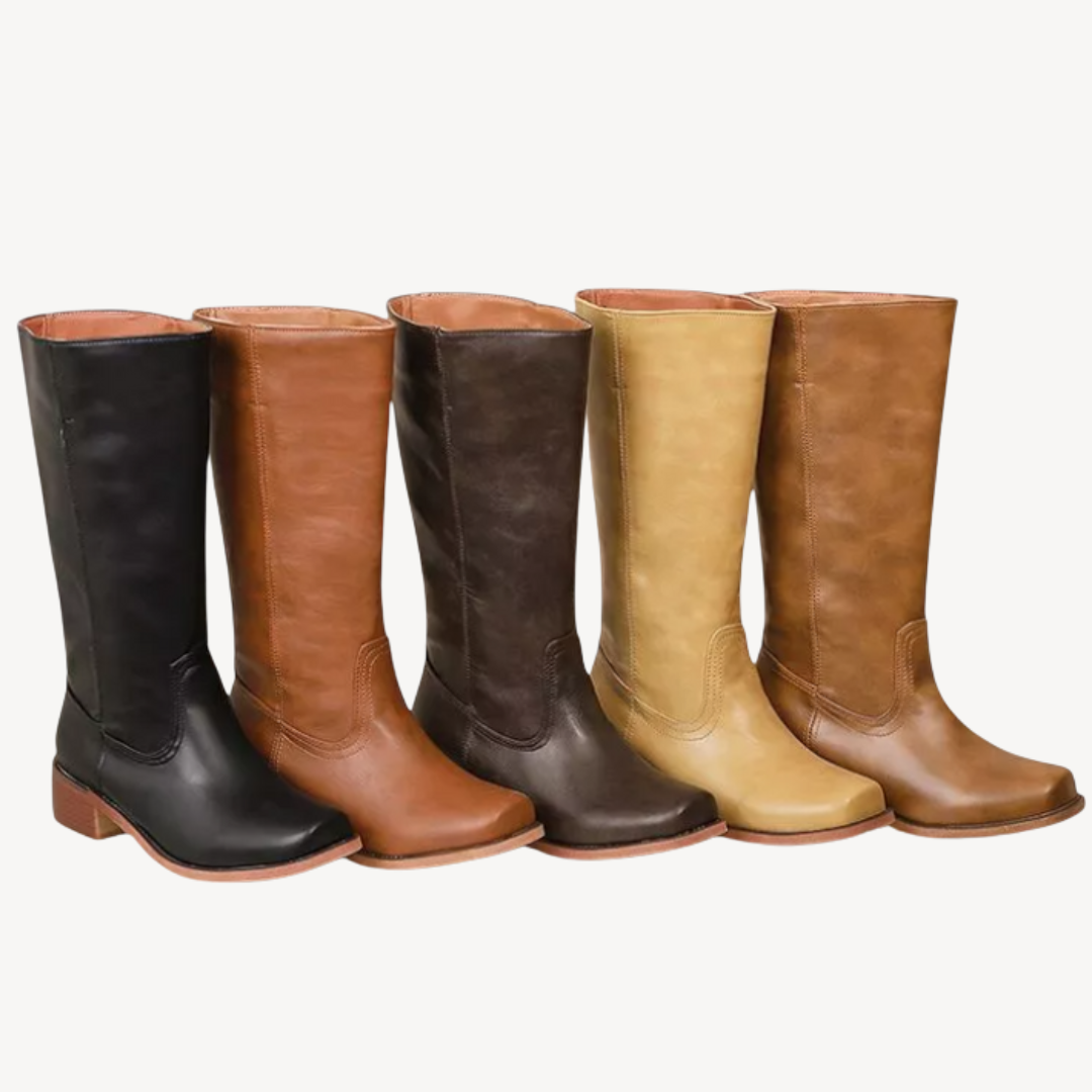 Unisex Orthopedic Leather Tall Boots with Classic Block Heel | Loravelle