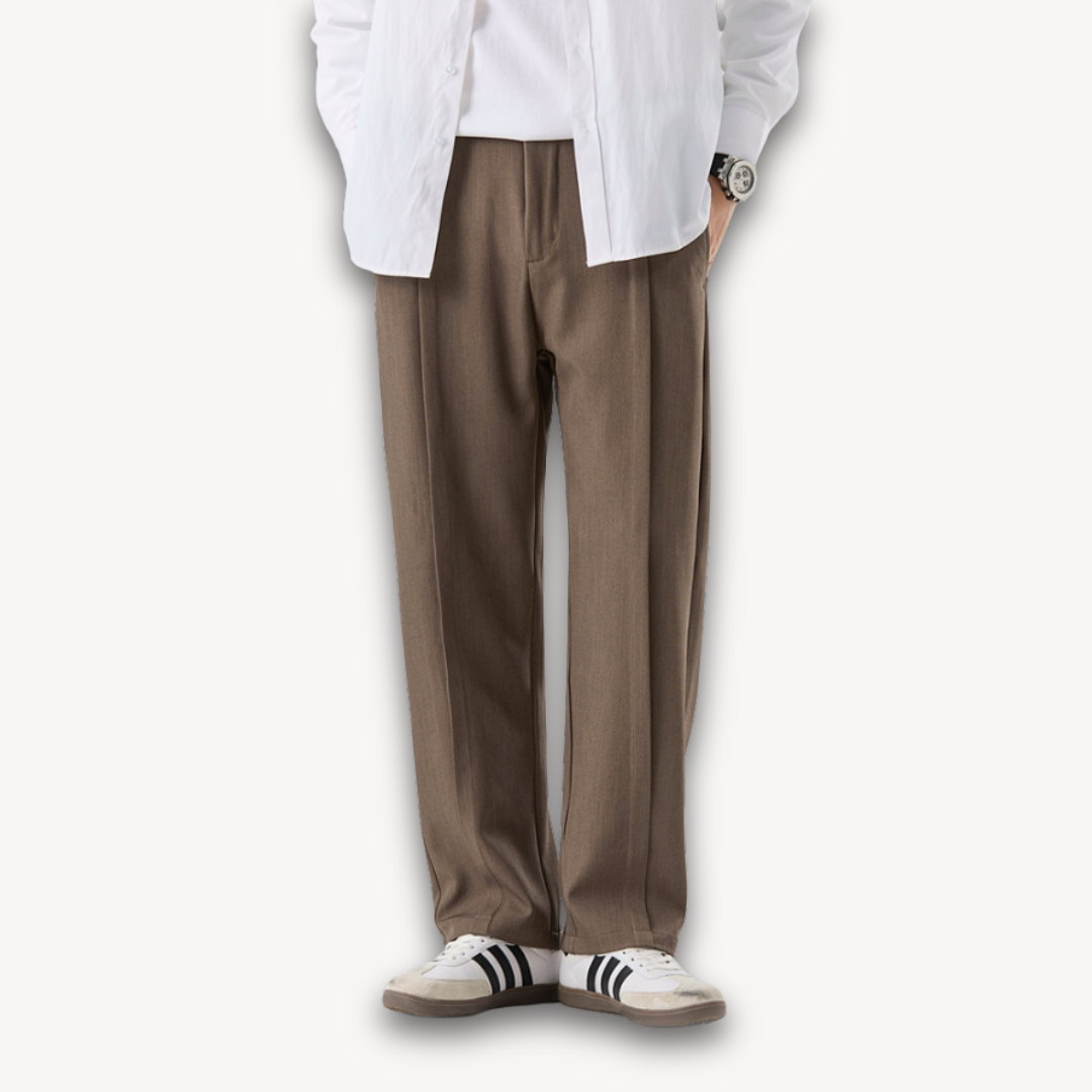 Loravelle | Men's ModernEase Pleated Wide-Leg Trousers, Cotton