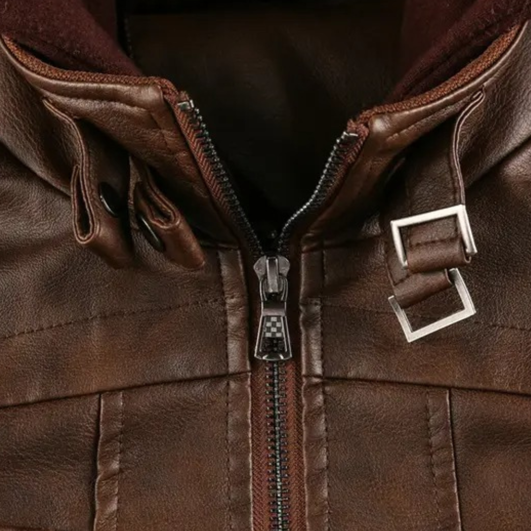 Leather Jacket with Hood for Men | Loravelle
