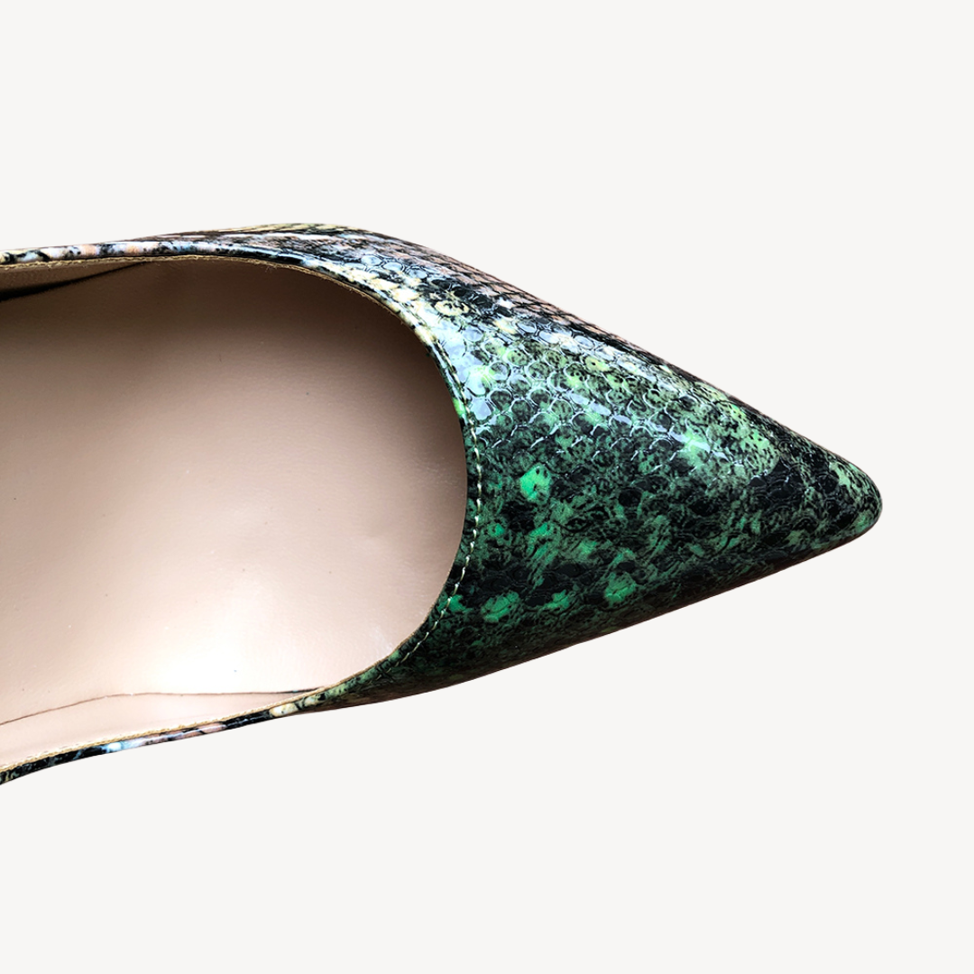 Green Snakeskin Orthopedic Heels for Women | Loravelle