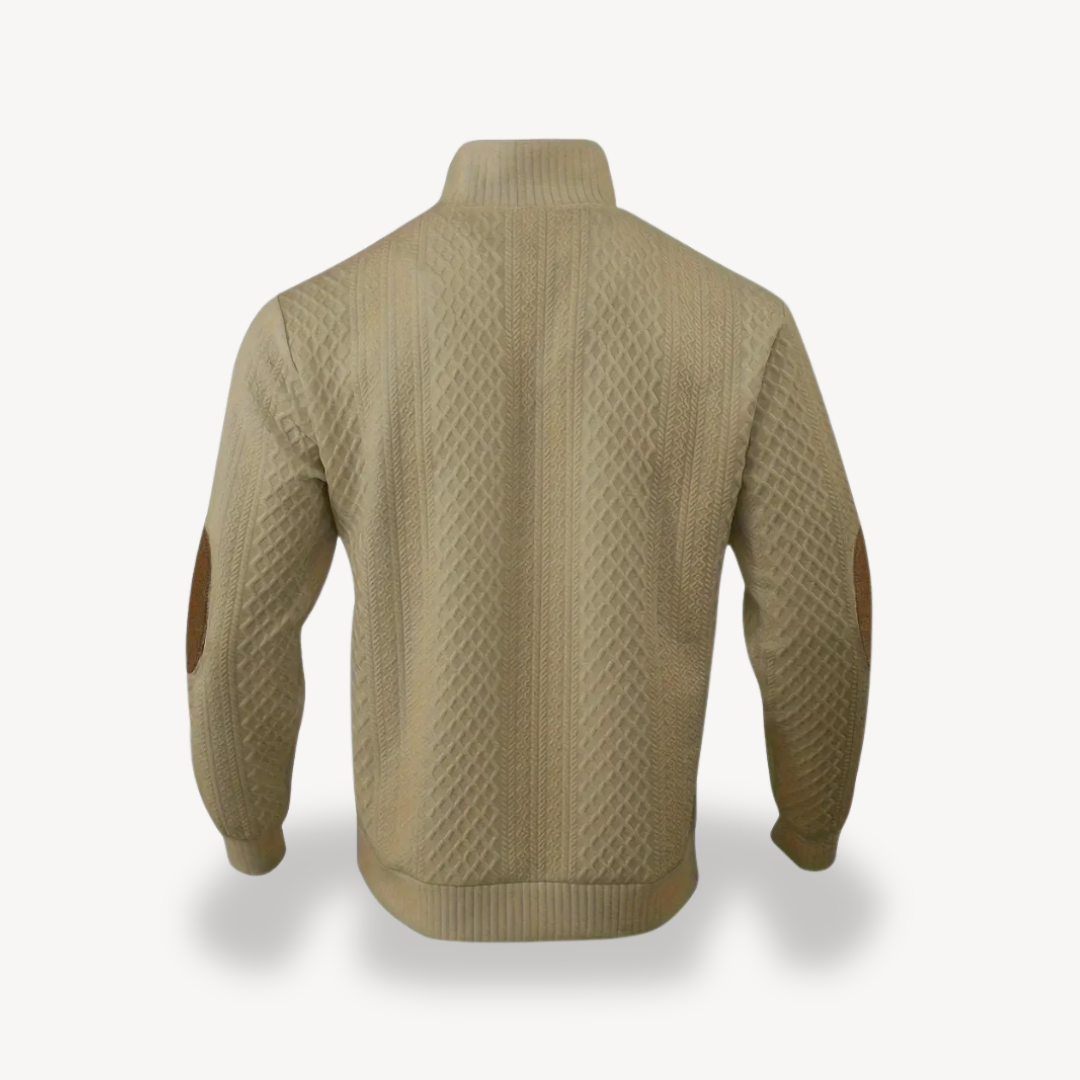 Men's Stylish Zip-up Sweater with Leather Elbow Patches | Loravelle