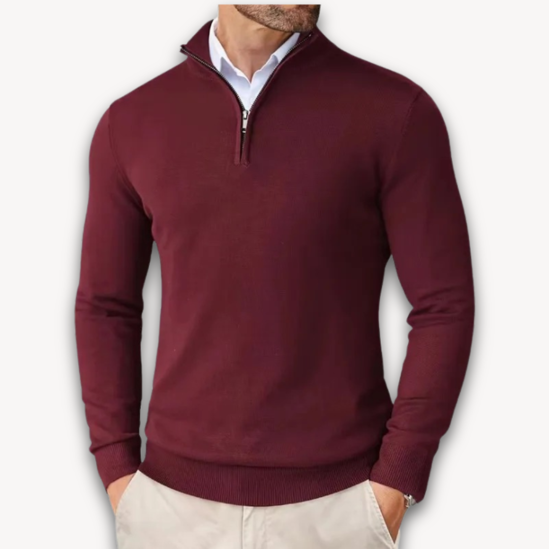 Loravelle | Men's Cotton Quarter-Zip Sweater - Lightweight Knit, Slim Fit - Casual Wear