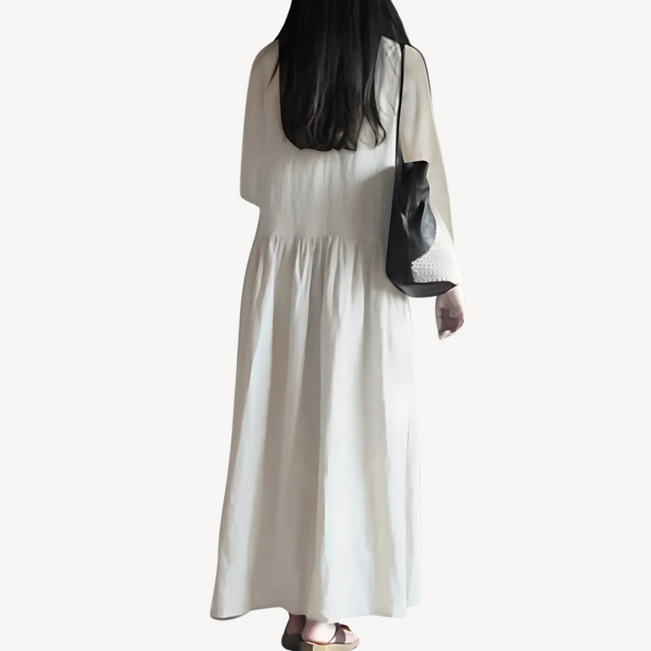 Linen Maxi Dress Women V-Neck Long Sleeve | Loravelle