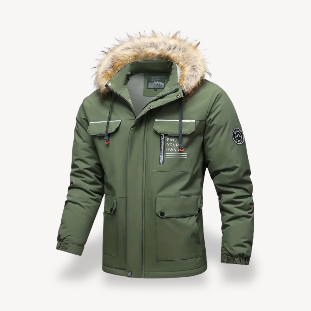 Men's Insulated Puffer Jacket with Detachable Faux Fur Hood | Loravelle