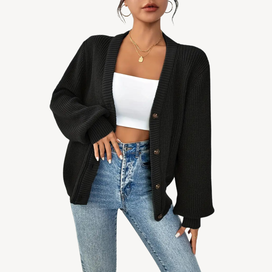 Women's V-Neck Drop Shoulder Cardigan Sweater | Loravelle
