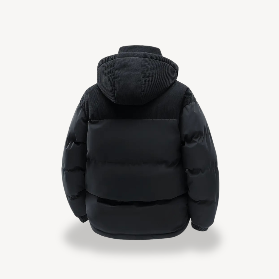 Men's Puffer Jacket with Corduroy Hood | Loravelle