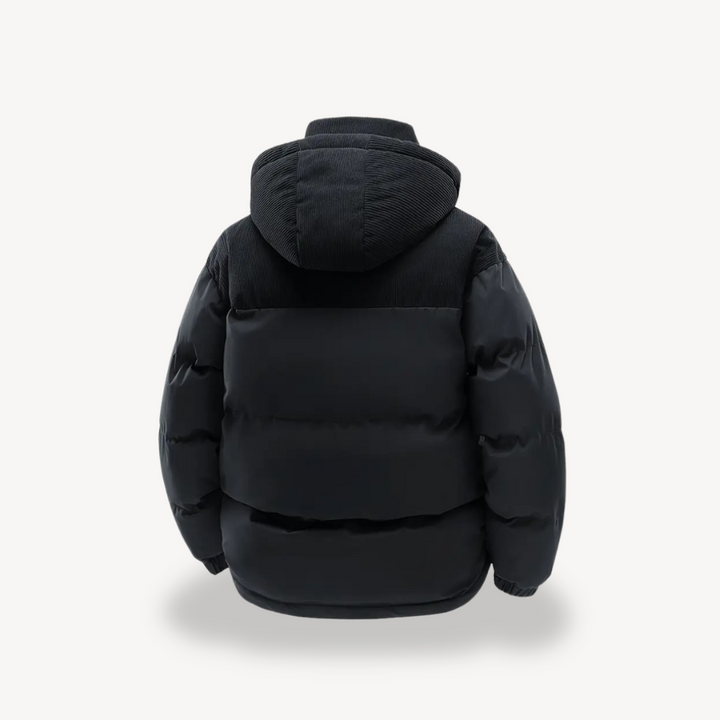 Men's Puffer Jacket with Corduroy Hood | Loravelle