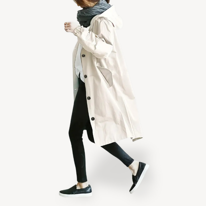 Women's Black Hooded Long Coat | Loravelle