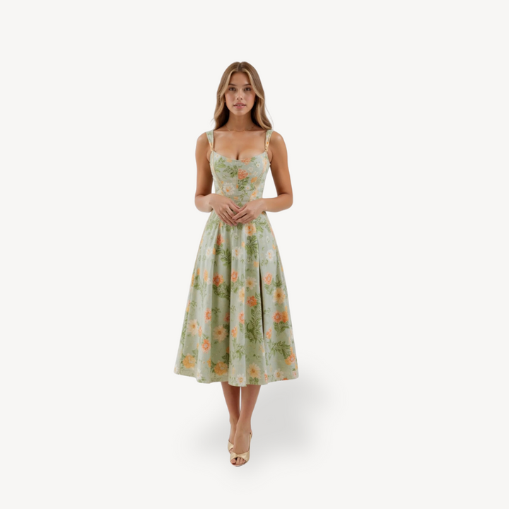 Women's Floral Print Midi Dress Cotton | Loravelle