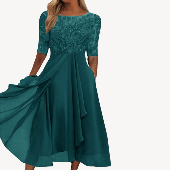 Women's Lace Chiffon Midi Dress | Loravelle