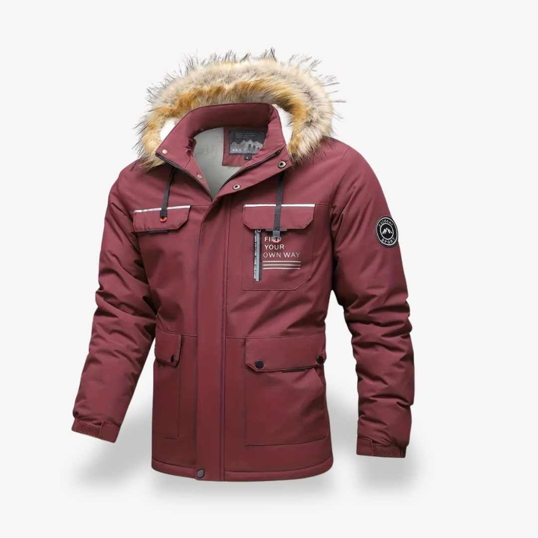 Men's Insulated Puffer Jacket with Detachable Faux Fur Hood | Loravelle