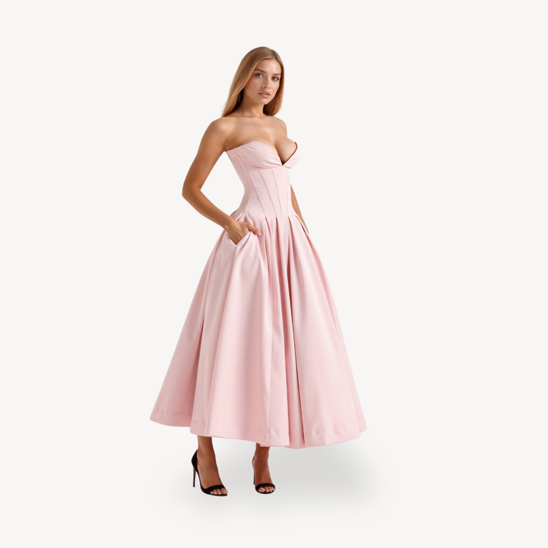 Women's Strapless Corset Pleated Midi Dress | Loravelle