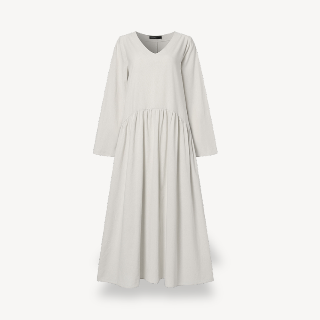 Linen Maxi Dress Women V-Neck Long Sleeve | Loravelle