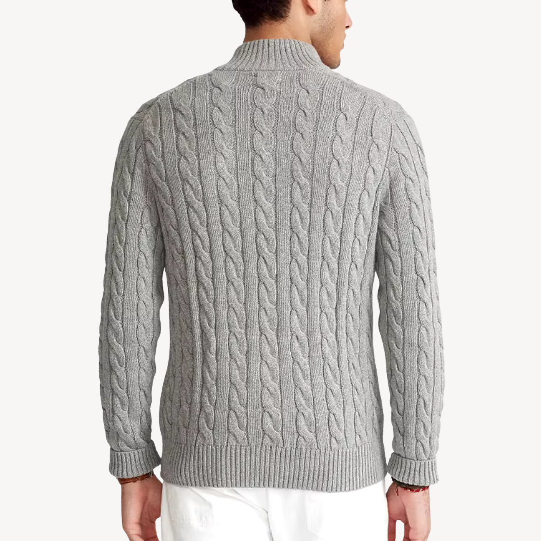 Men’s Wool Cable Knit Quarter-Zip Sweater | Loravelle