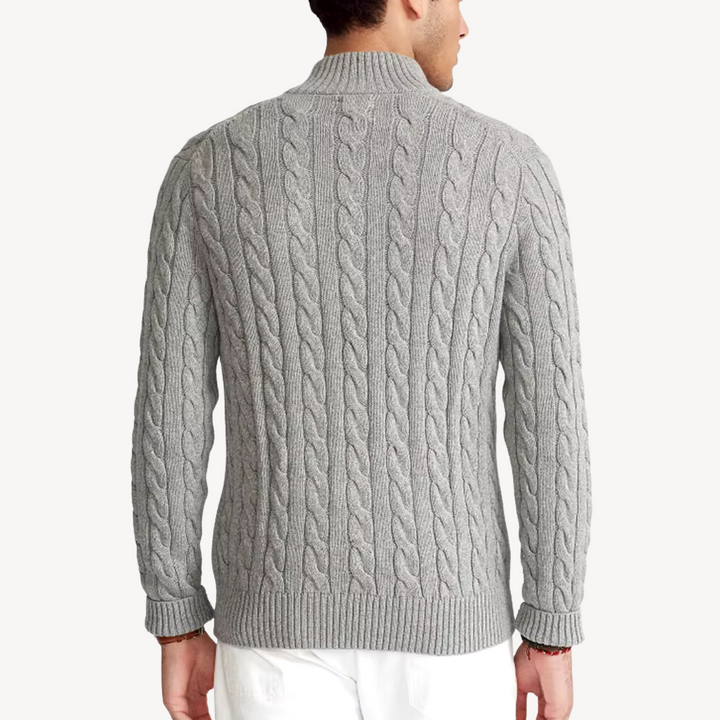 Men’s Wool Cable Knit Quarter-Zip Sweater | Loravelle